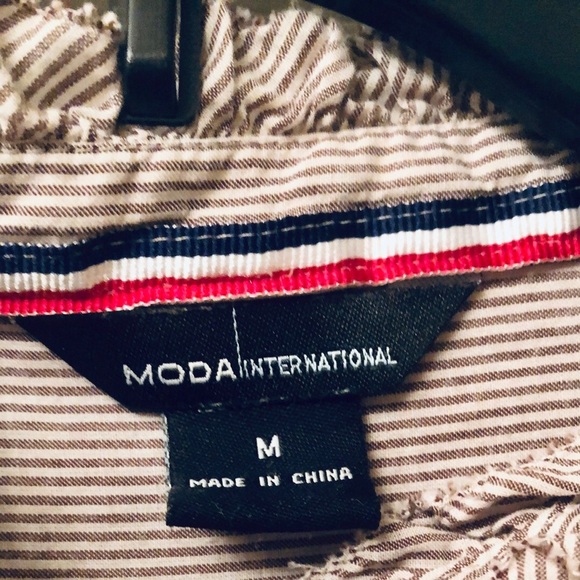 Striped Button-Down Shirt by Moda International Size M - Picture 11 of 14